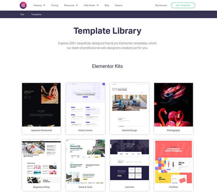 Elementor Template Library Screenshot