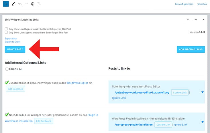 Linkvorschläge im WordPress Editor