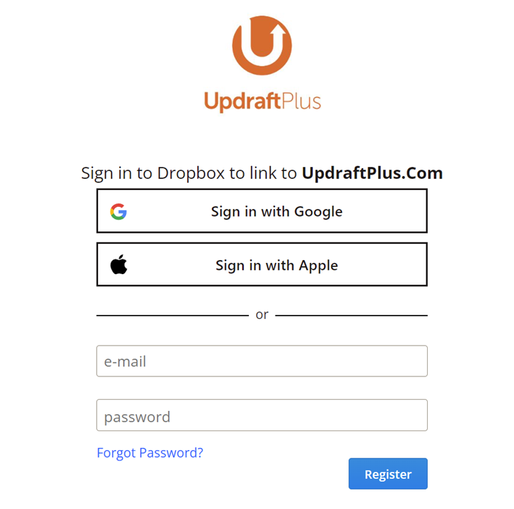 Link Dropbox to UpdraftPlus