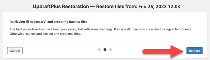 Confirm the restore here again
