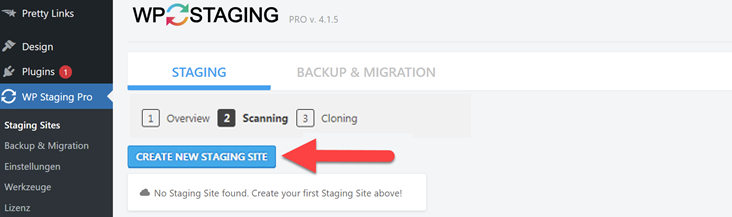 WP Staging Pro: create a new staging site