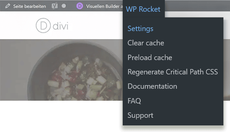 wp rocket toolbar