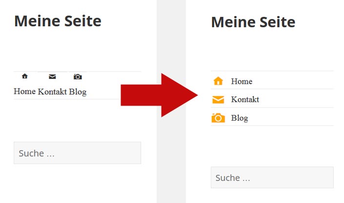 Screenshot WordPress menü mit icons