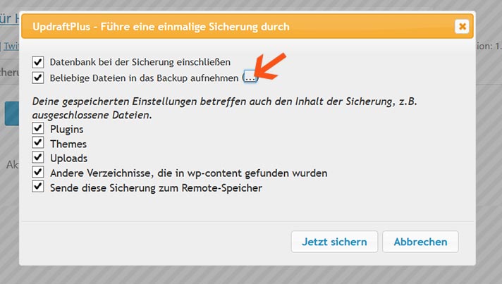 Updraftplus wordpress backup starten