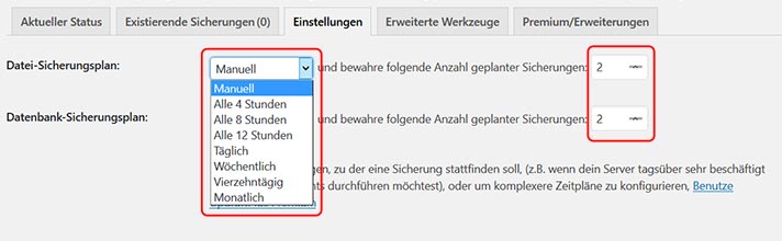 Sicherungsplan für Backups festlegen