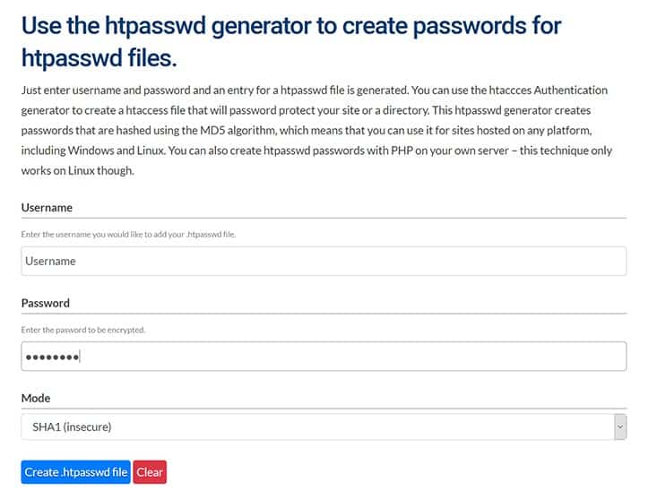 screenshot htpasswd generator