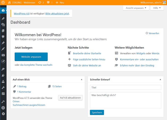 WordPress Staging Seite
