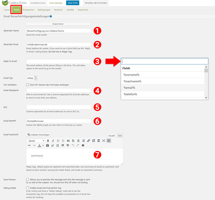 email einstellungen