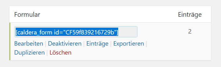 caldera formular shortcode