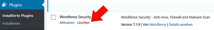 wordfence plugin löschen