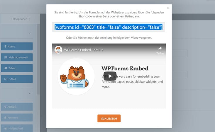 wpforms shortcode kopieren