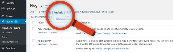 inaktive plugins löschen