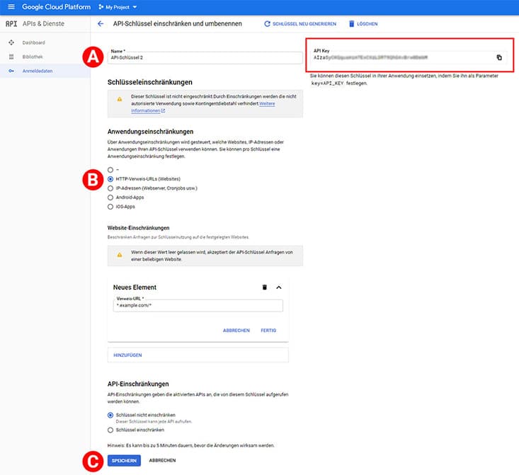 API Key einschränken