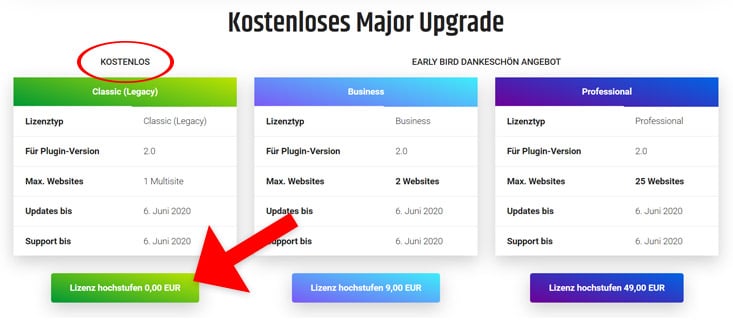 screenshot lizenz upgrade