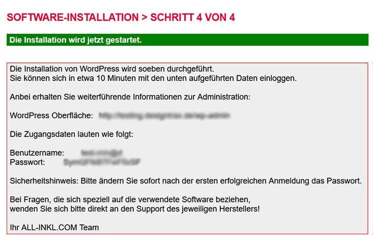 Installation wird gestartet