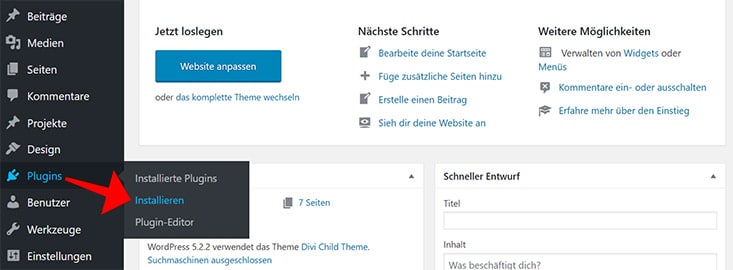 Menüpunkt WordPress Plugin installieren