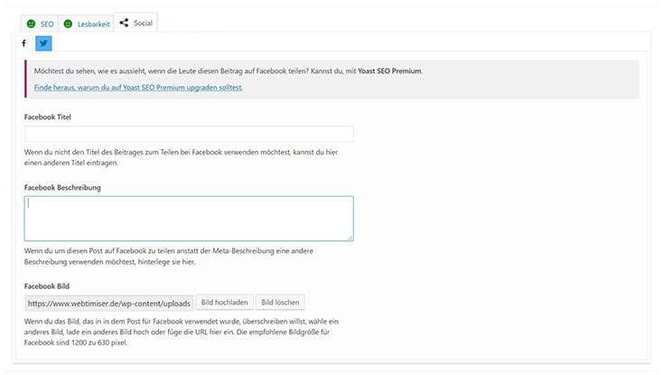 Yoast Social Media Einstellungen