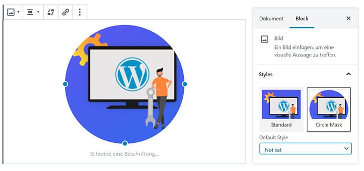 Gutenber Block Style runde Bilder