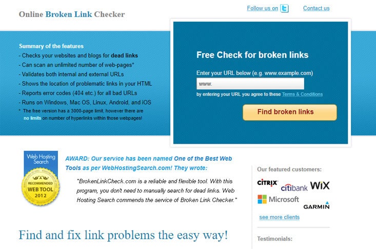 Broken Link Check Screenshot