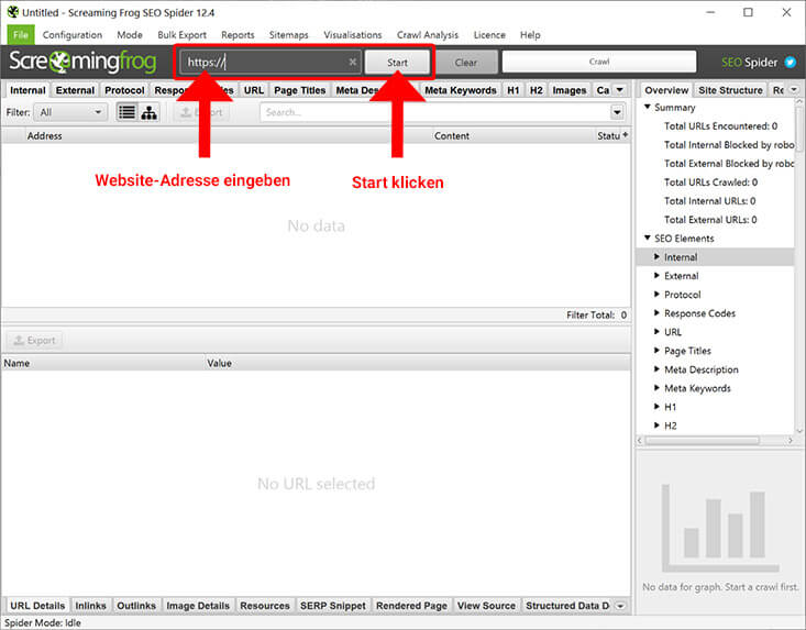 Screaming Frog Crawling starten