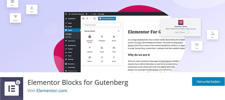 Elementor Blocks für Gutenberg