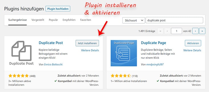 duplicate post installieren