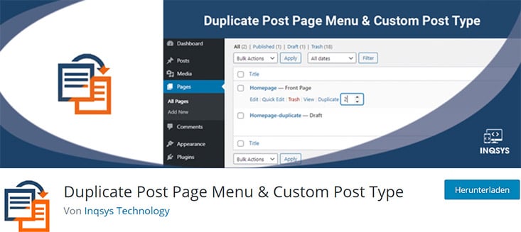 Duplicate Post Page Menu screenshot