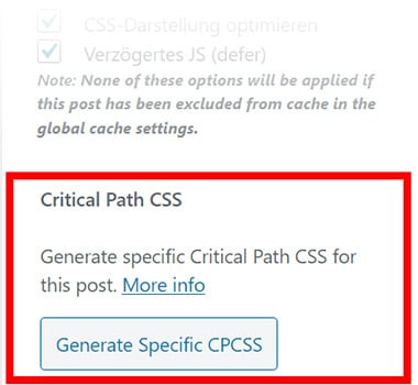 Critical Path CSS Einstellungen