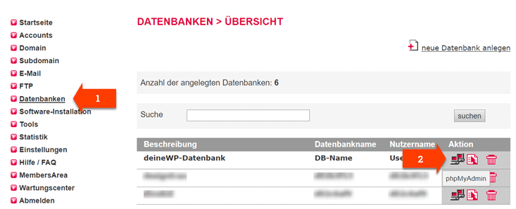 Datenbank Verwaltung bei all inkl.