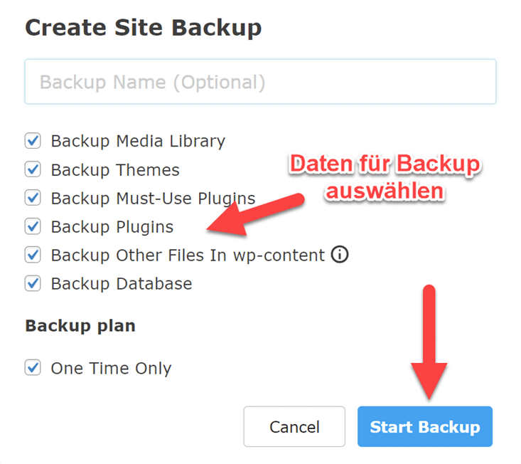 Dateien für Backup auswählen