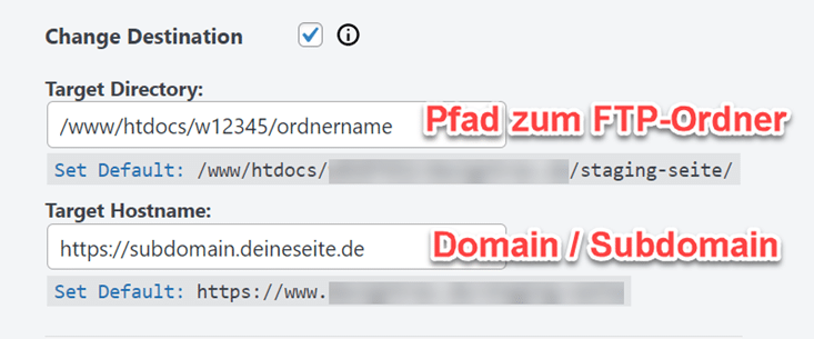 Subdomain und Verzeichnis für Staging Seite eingeben