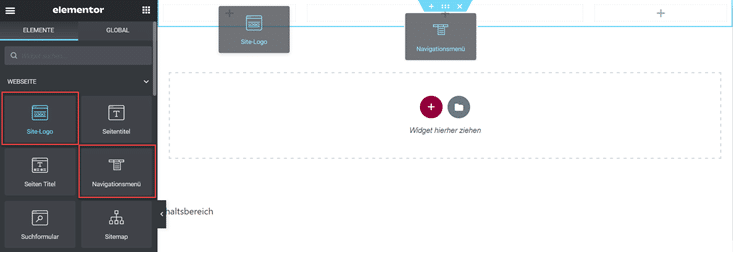 Elementor Header Widgets platzieren