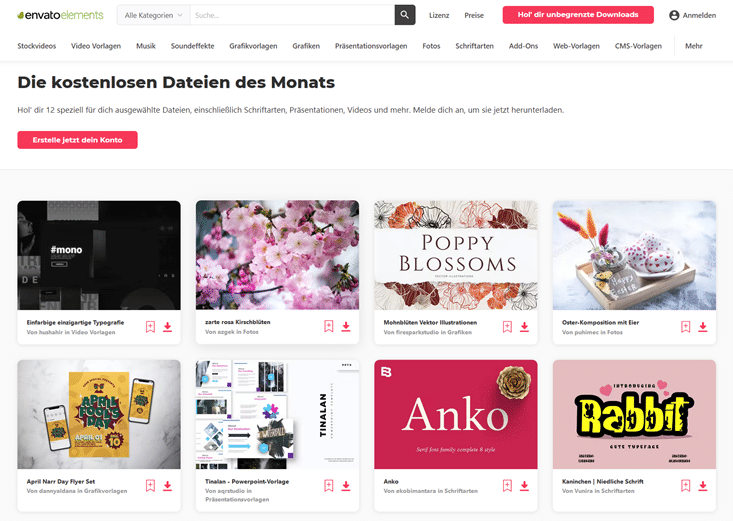 Envato Elements kostenlose Bilder und Vorlagen
