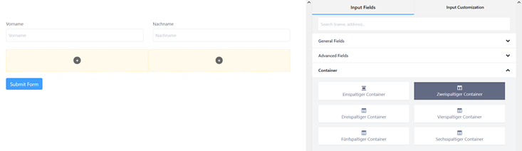 Felder mit Layout Container nebeneinander platzieren