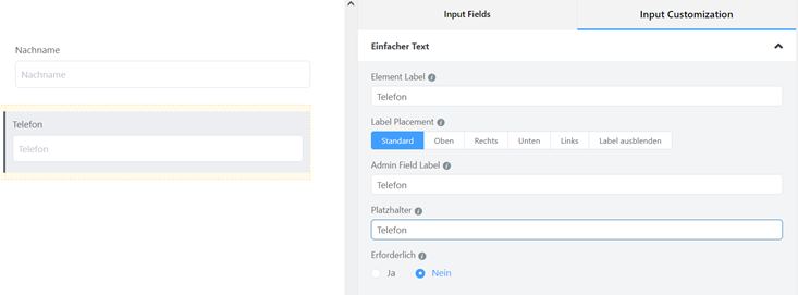 Optionen für Textfeld