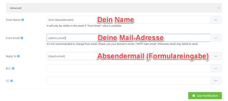 Reply Mail Einstellungen