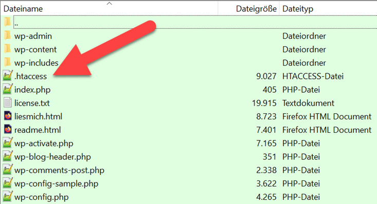 wordpress .htaccess im FTP Verzeichnis