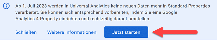 Hinweis im Google Analytics Konto