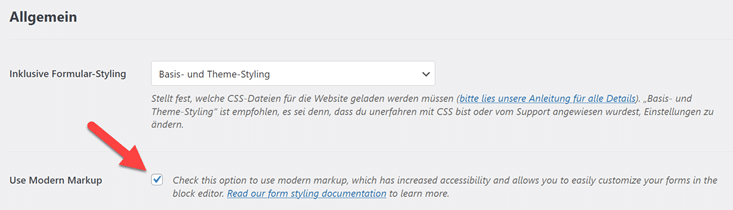 Aktivierung der Option Modern Markup