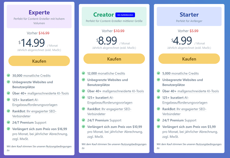 Preise Rank Math Conent AI