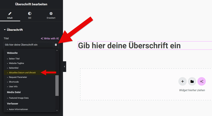 dynamische Attribute in Elementor auswählen